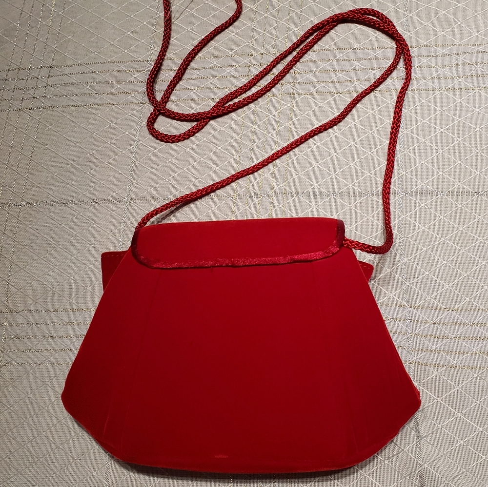 Evening Mini Shoulder Bag Purse NEW Red Velour - Picture 3 of 10